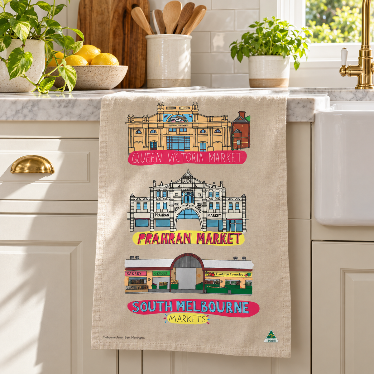 Tea Towel - Markets Tan