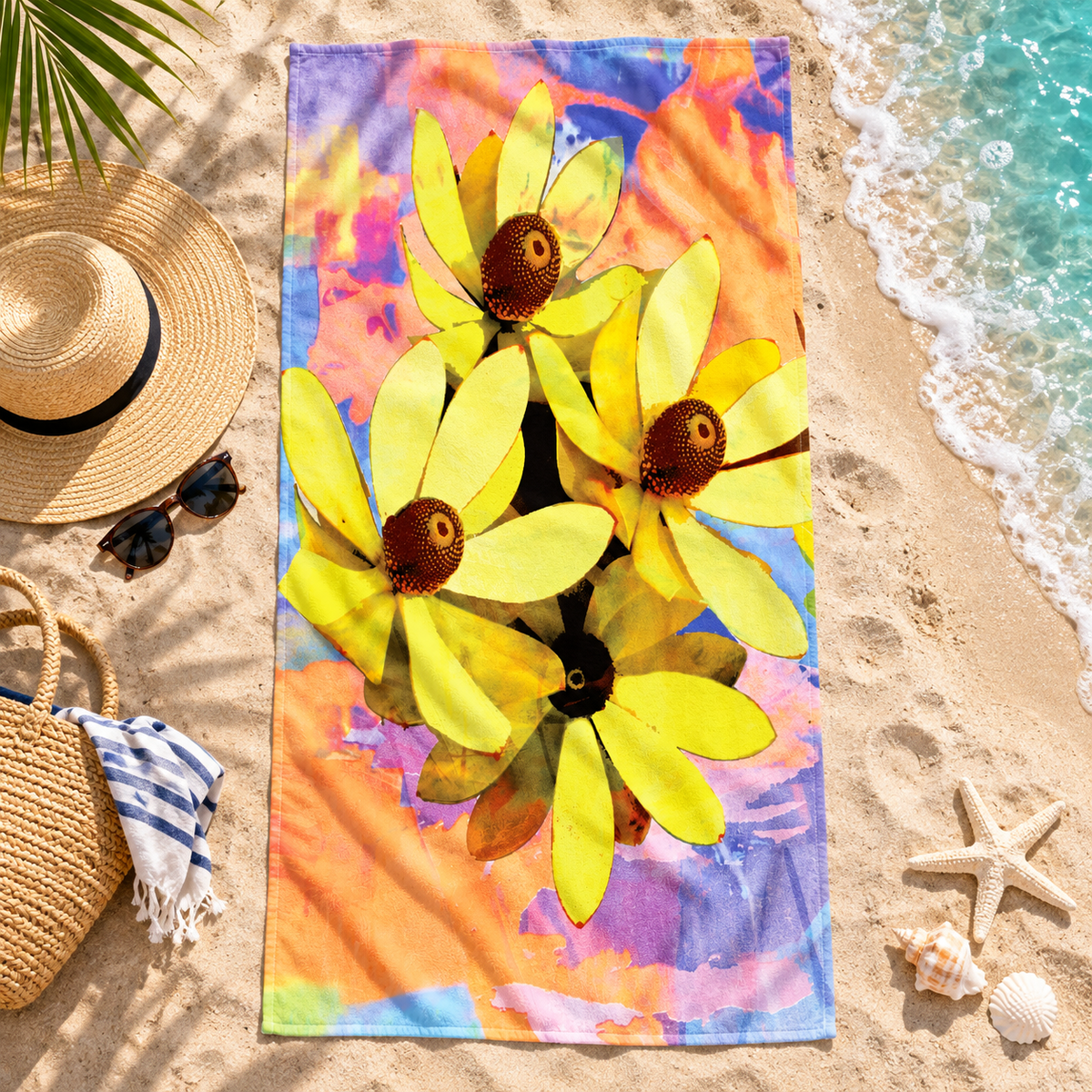 Beach Towel - Yellow Protea