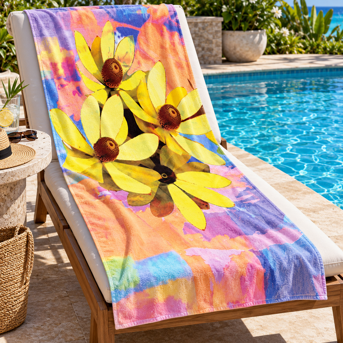 Beach Towel - Yellow Protea