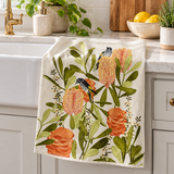 Tea Towel - Banksia with Honey Eaters White Background