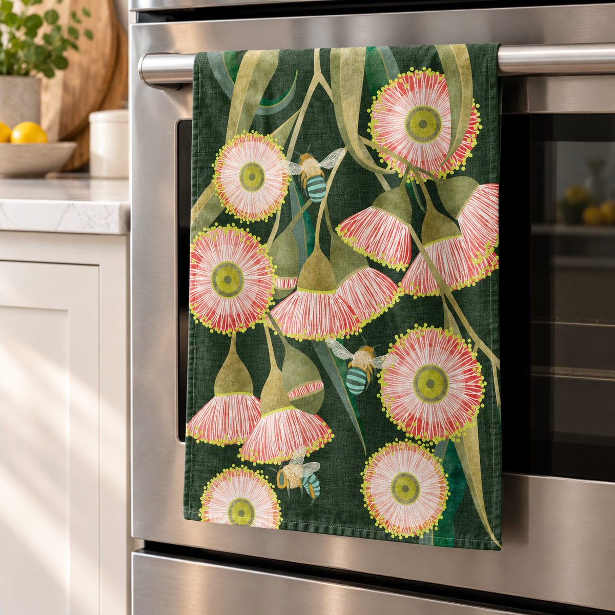 Tea Towel - Flowering Gum Dark Background