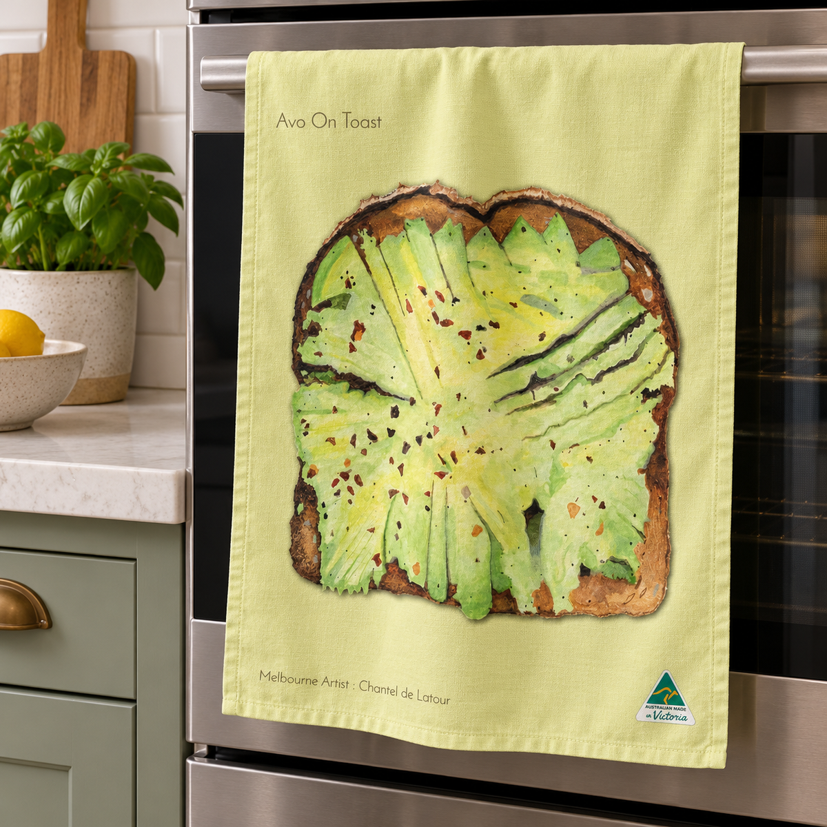 Tea Towel - Smashed Avo Light Fresh Green