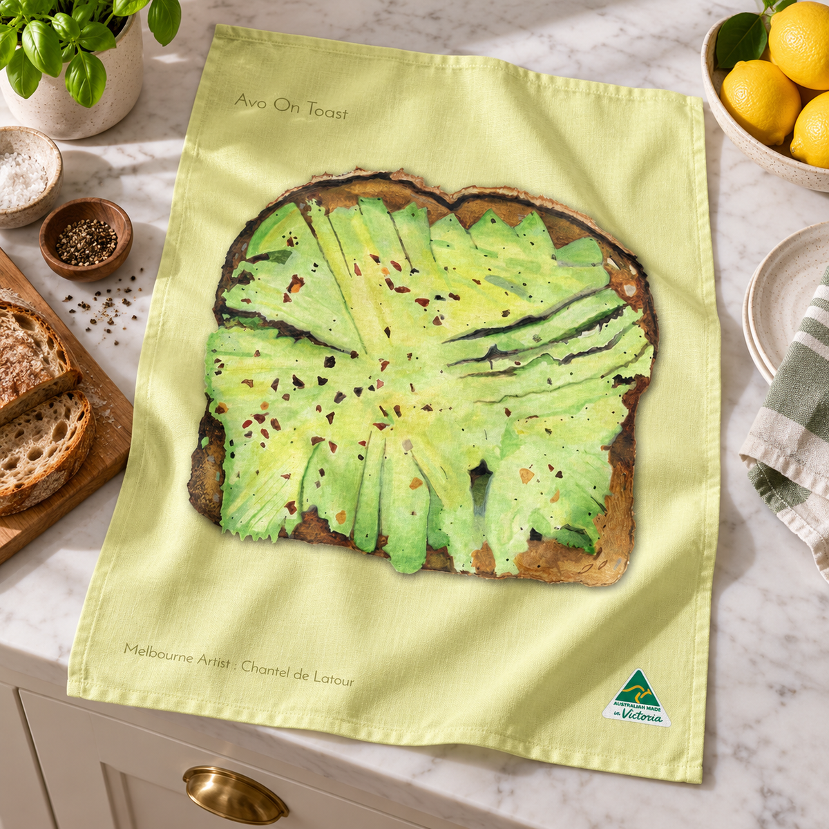 Tea Towel - Smashed Avo Light Fresh Green