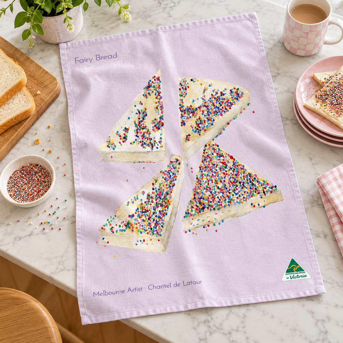 Tea Towel - Fairy Bread Light Pink
