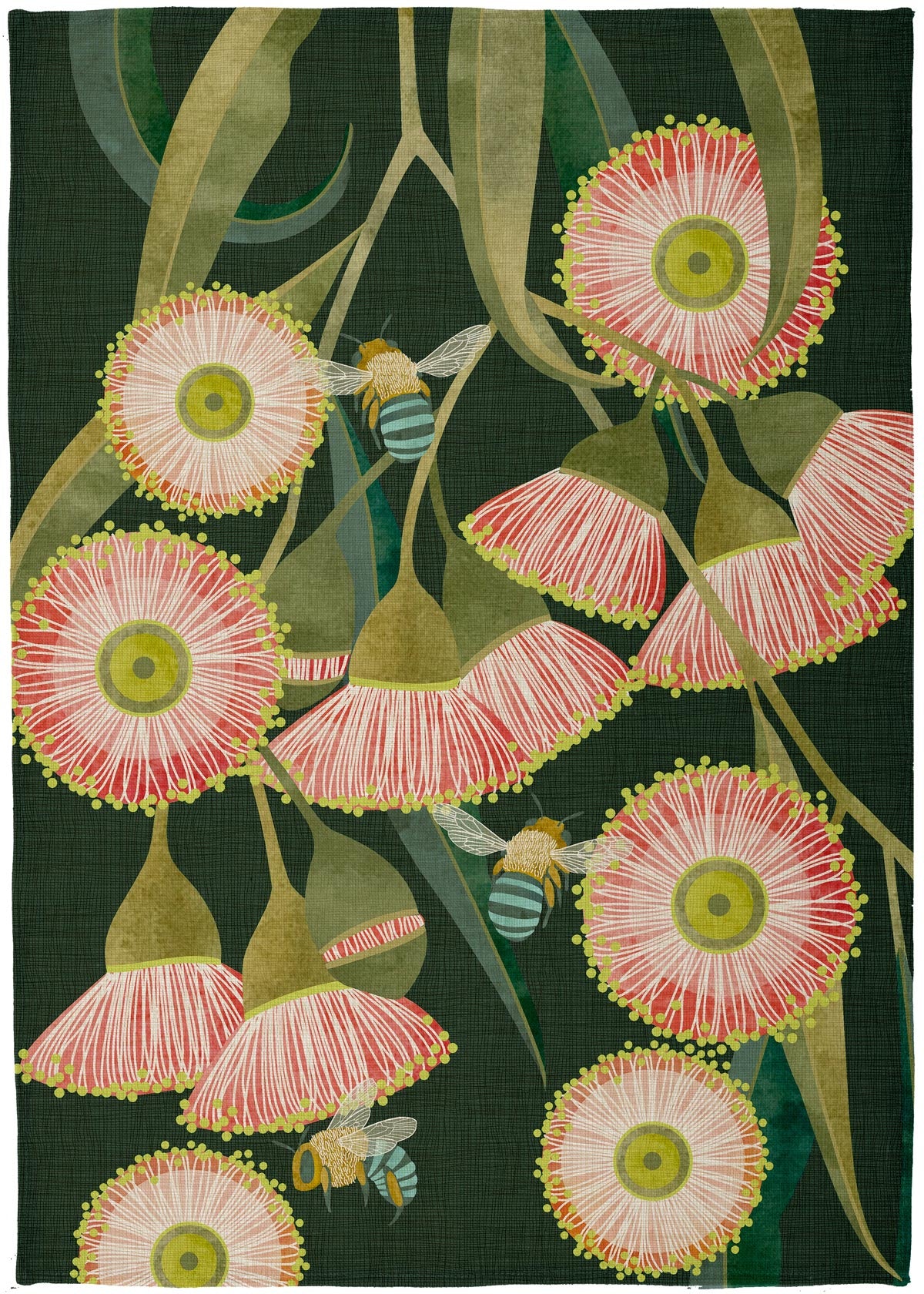 Flowering Gum Dark Background Tea Towel