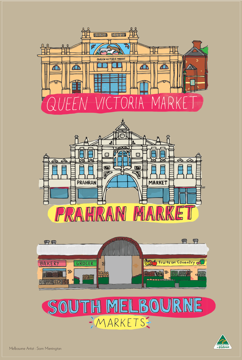 TEA TOWEL - MARKETS TAN