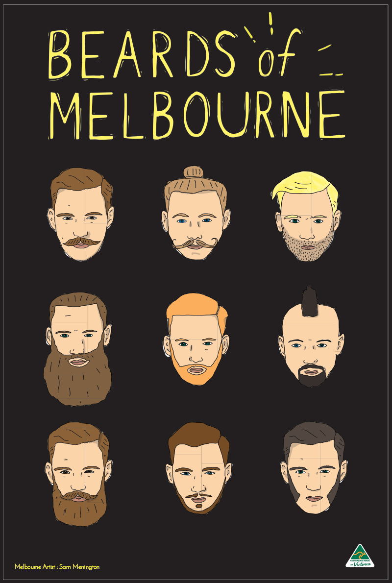 TEA TOWEL - BEARDS OF MELBOURNE BLACK