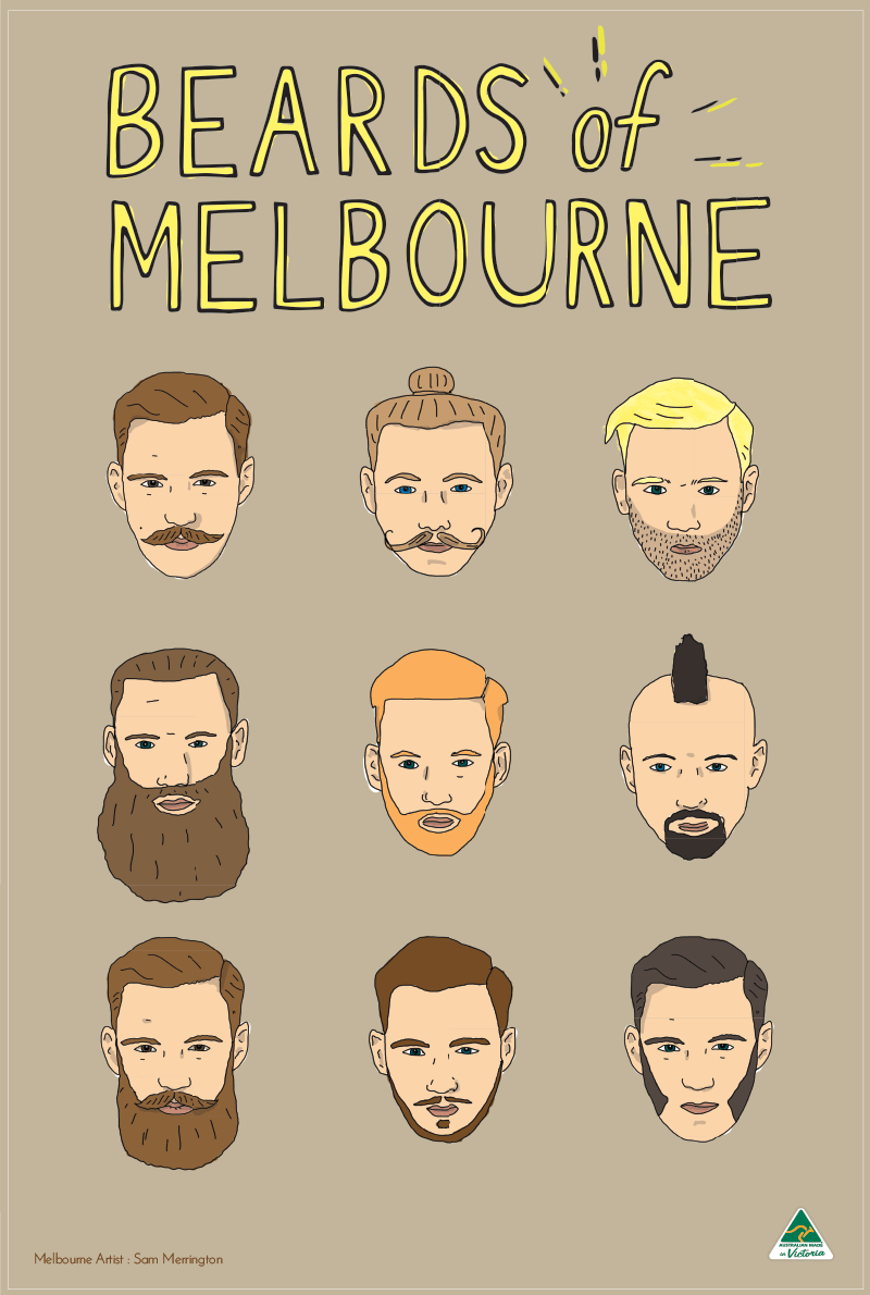 TEA TOWEL - BEARDS OF MELBOURNE TAN
