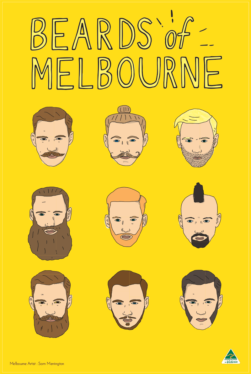 TEA TOWEL - BEARDS OF MELBOURNE YELLOW