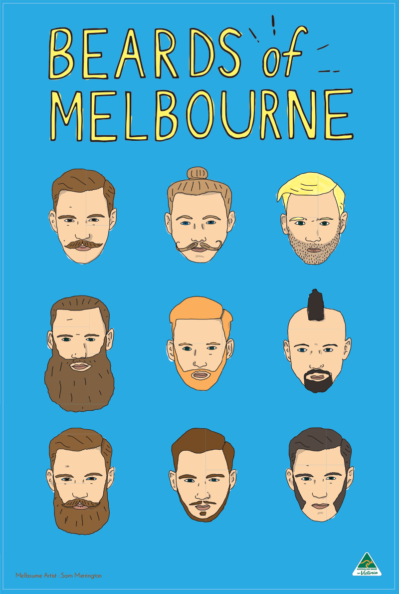 TEA TOWEL - BEARDS CYAN