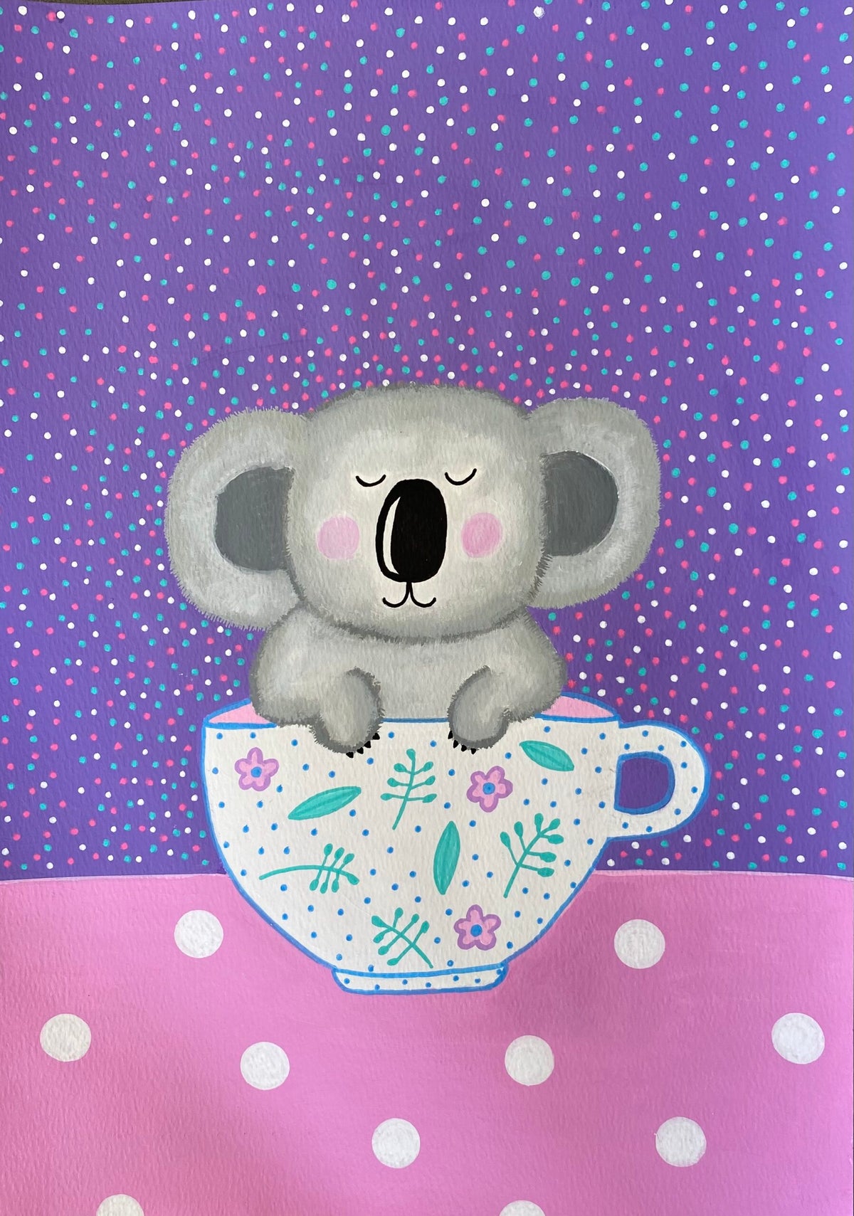TEA TOWEL - KOALA BEAR IN CUP