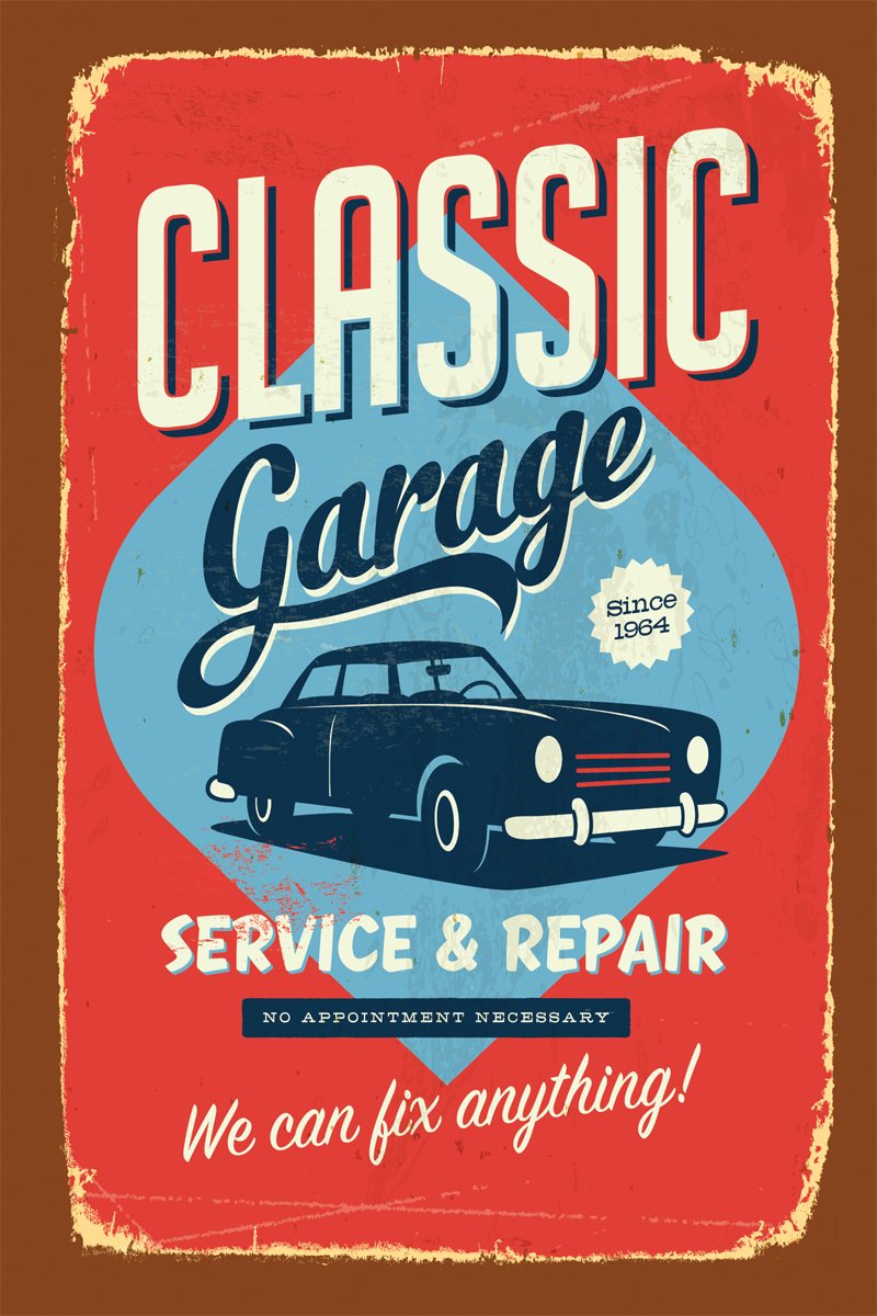 TEA TOWEL CLASSIC GARAGE
