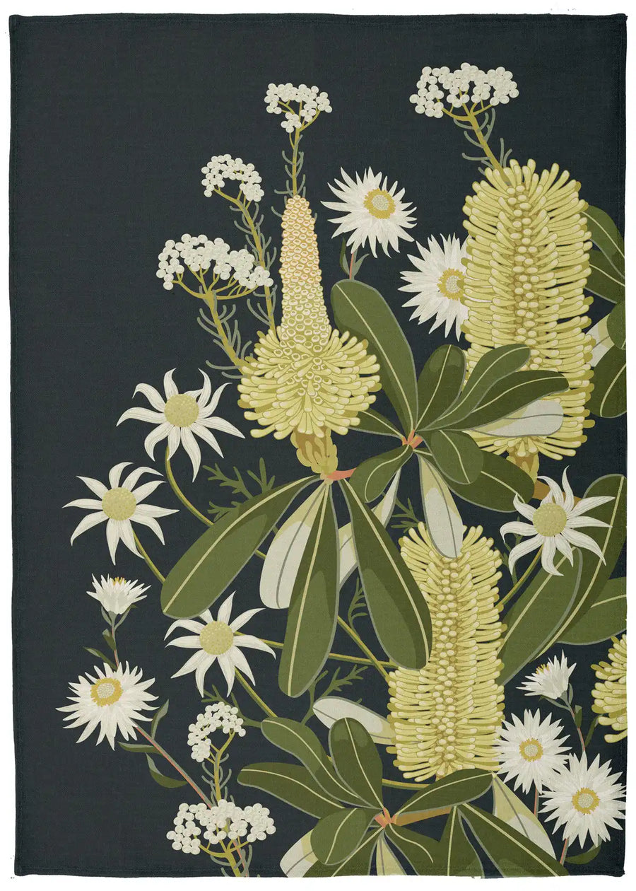 Tea Towel - Lemon Banksia Navy