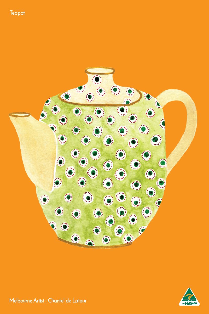 TEA TOWEL TEAPOT ORANGE