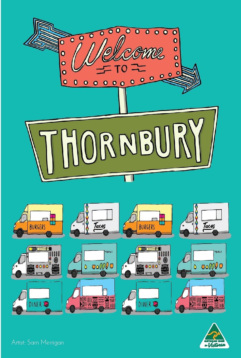 TEA TOWEL - THORNBURY FOOD TRUCKS TEAL