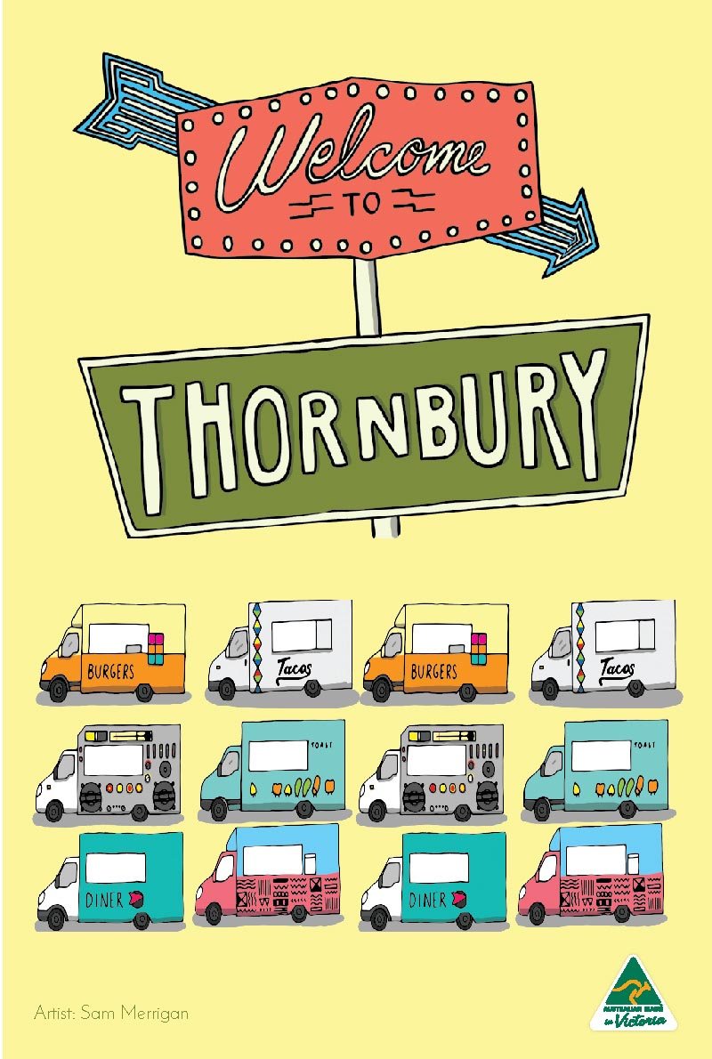 TEA TOWEL - THORNBURY FOOD TRUCKS YELLOW