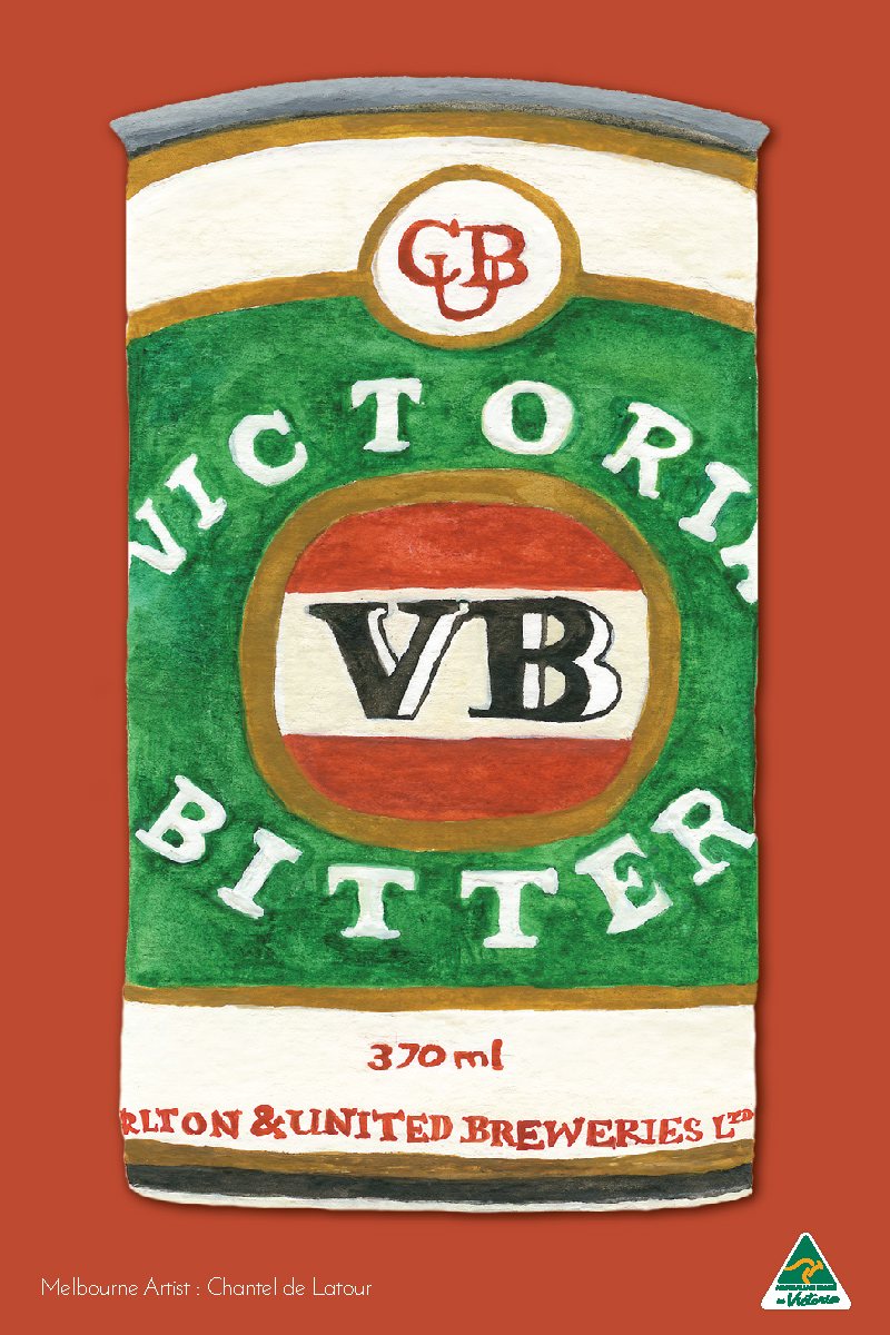 TEA TOWEL VB BEER BURNT RED