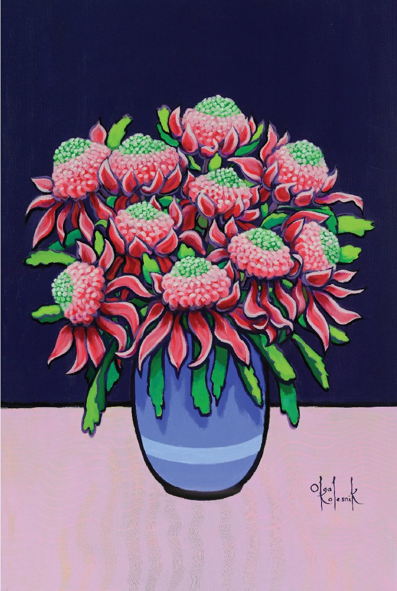 TEA TOWEL WARATAH IN VASE