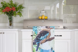Cyan Kookaburra tea towel in a Melbourne kitchen