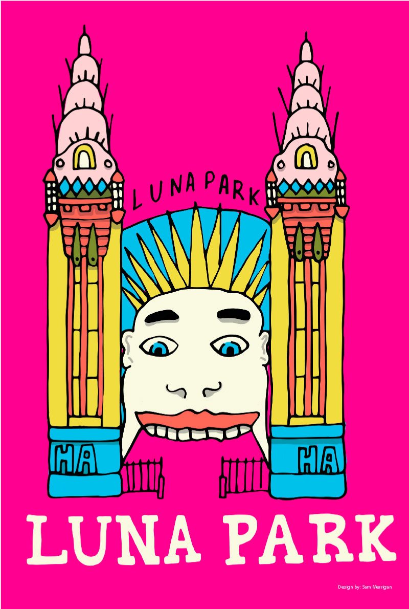 TEA TOWEL - LUNA PARK MAGENTA