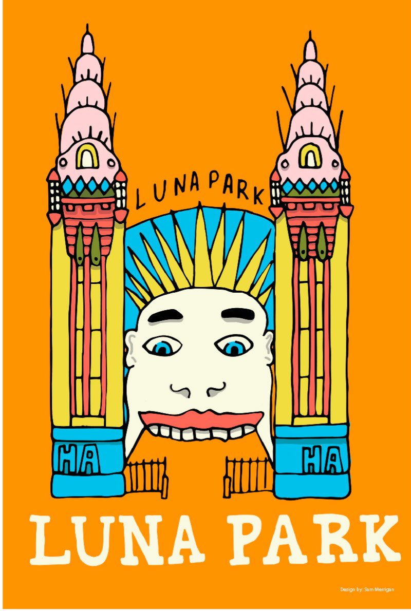 Tea Towel - Luna Park Orange