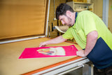 Pavlova tea towel being hand-printed in our Melbourne workshop