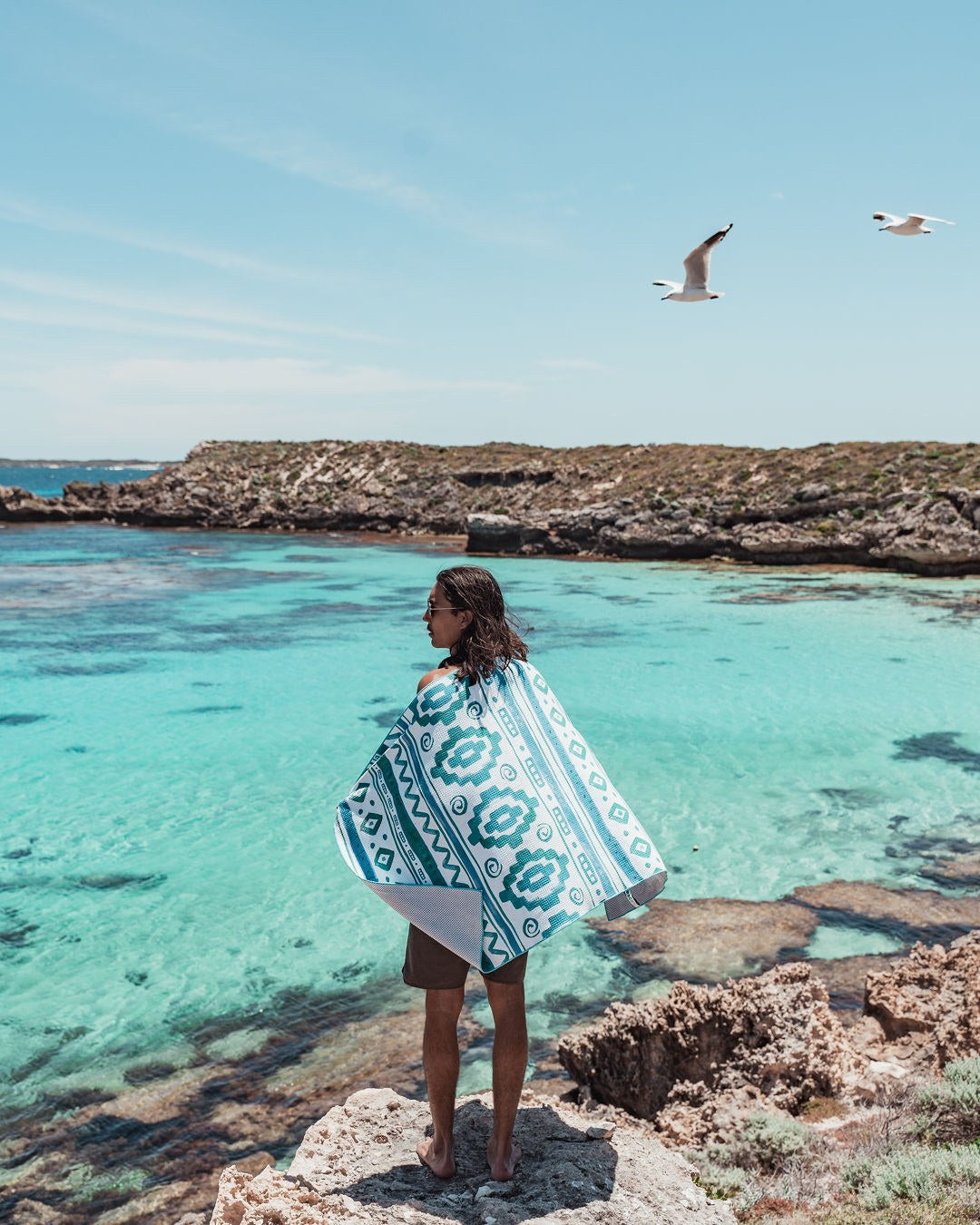 Tribal Blue ECO beach towel lifestyle, Australian beach