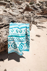Tribal Blue ECO beach towel lifestyle, Australian beach