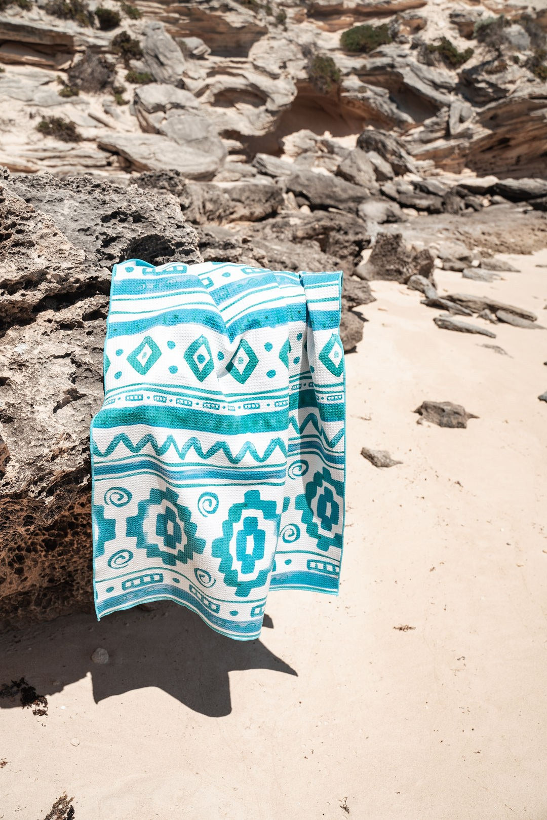 Tribal Blue ECO beach towel lifestyle, Australian beach