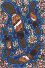 Tea Towel - Platypus Family, Playing Together by Uncle John Smith-Gumbula