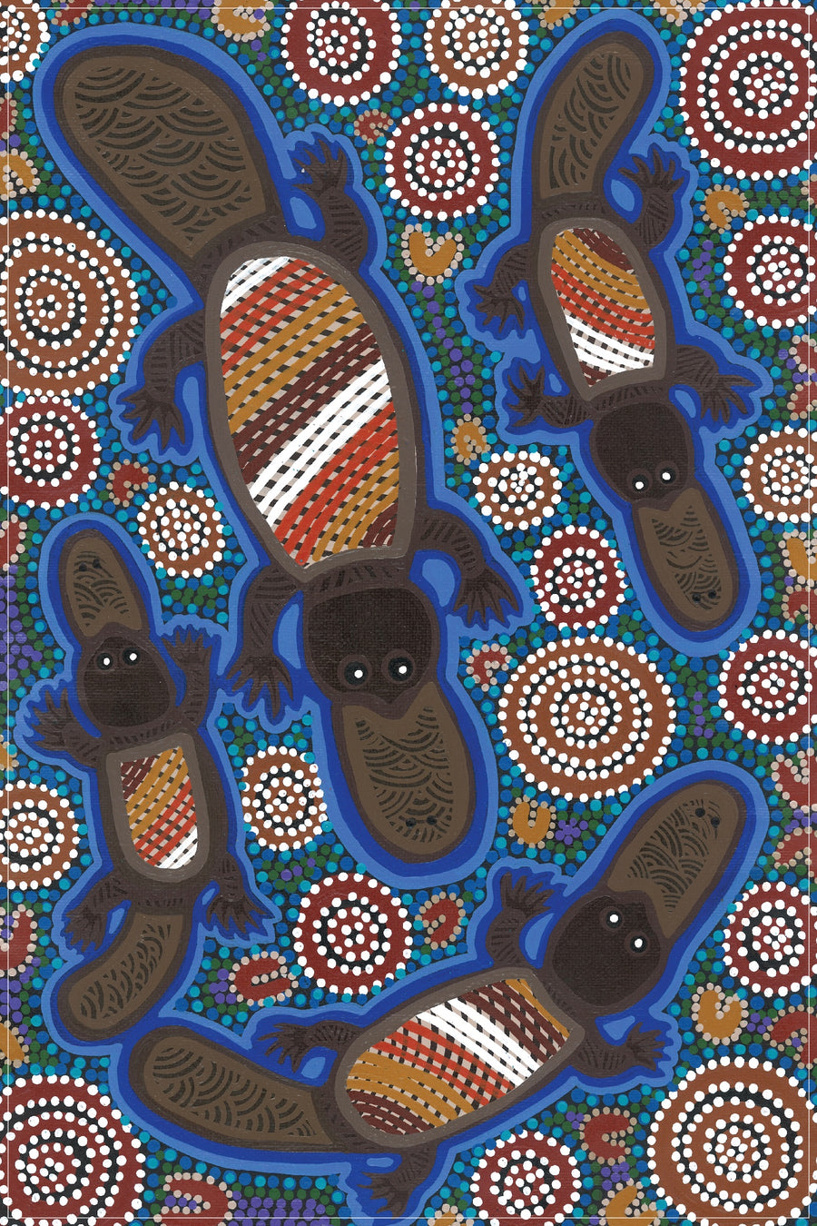 Tea Towel - Platypus Family, Playing Together by Uncle John Smith-Gumbula