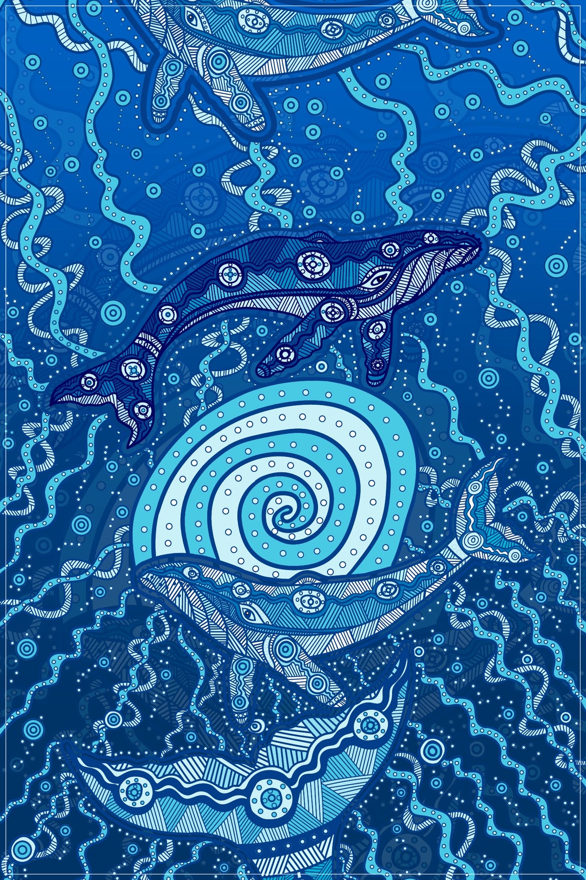Tea Towel - Wuy' Mirri Whale, Bubble Net Dreaming by Uncle John Smith-Gumbula