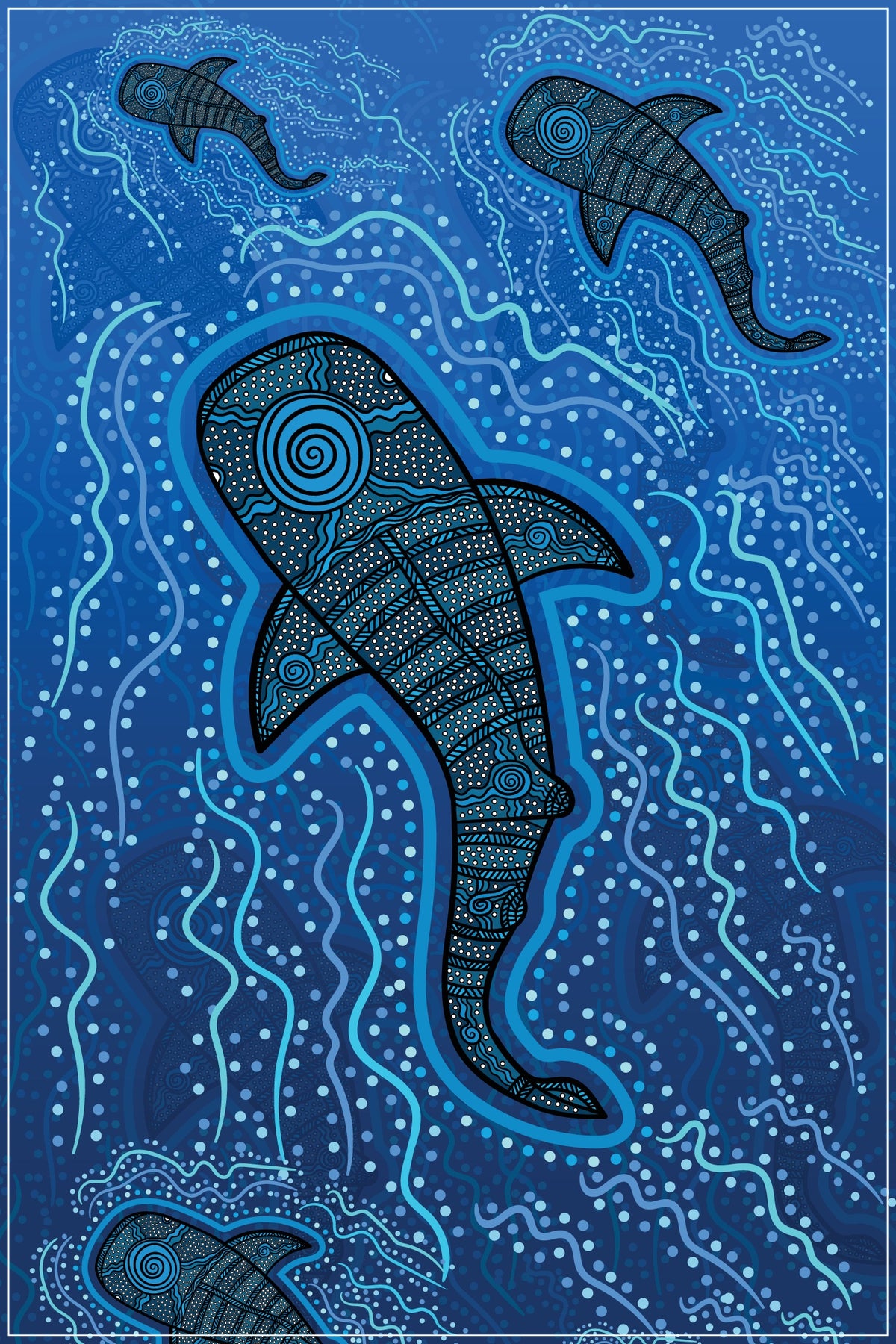 Tea Towel - Wuymirri-Bulangji, Whale Shark Dreaming by Uncle John Smith-Gumbula