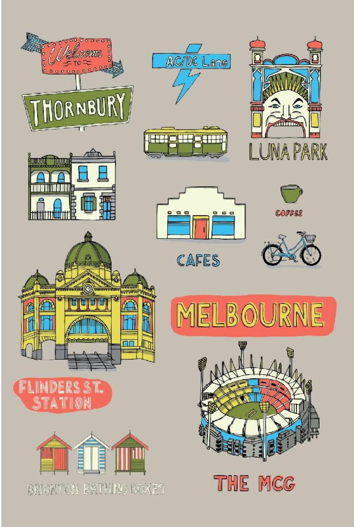 TEA TOWEL - MELBOURNE COLLAGE - KE Design Gift & Home