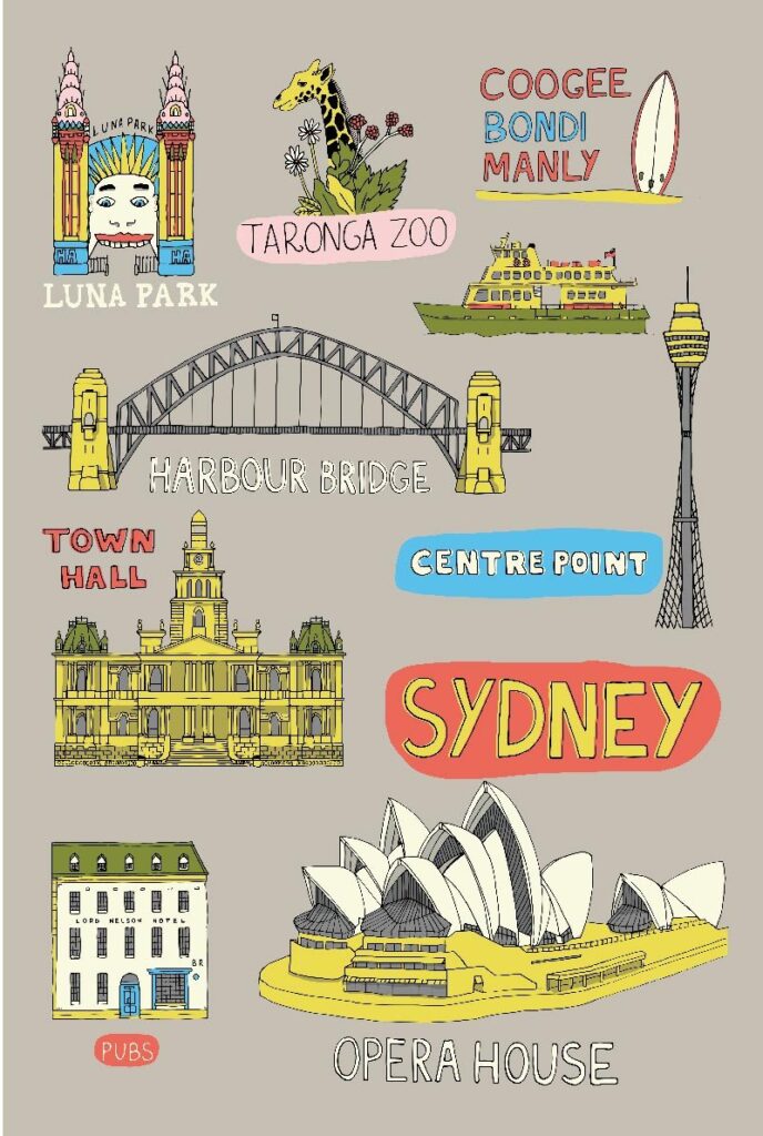 TEA TOWEL - SYDNEY COLLAGE - KE Design Gift & Home