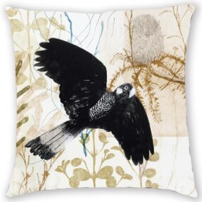 CUSHION COVER - BLACK COCKATOO IN FLIGHT